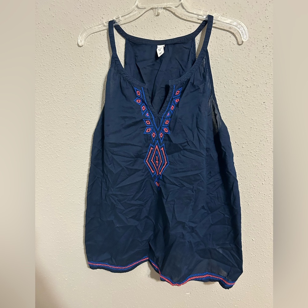 Old Navy Dark Blue Embroidered Tank Top